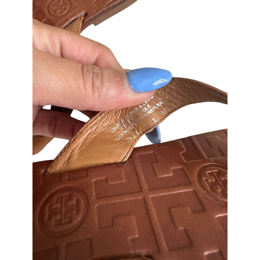 TORY BURCH Tan Gold Leather Strap Flip Flop Sandals Size 8 - Picture 5 of 10